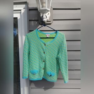 Lilly Pulitzer Aqua Blue and Green Button Up Cardigan Large